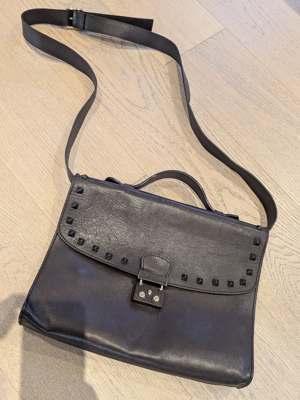 Valentino Vintage Brown Leather Laptop Briefcase Bag